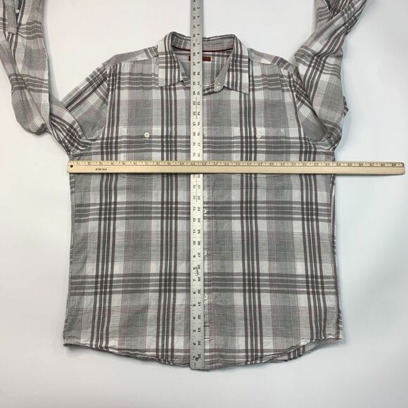7 For All Mankind Shirt Mens XL Extra Large Gray Plaid Cotton Linen Blend Button - Picture 7 of 11